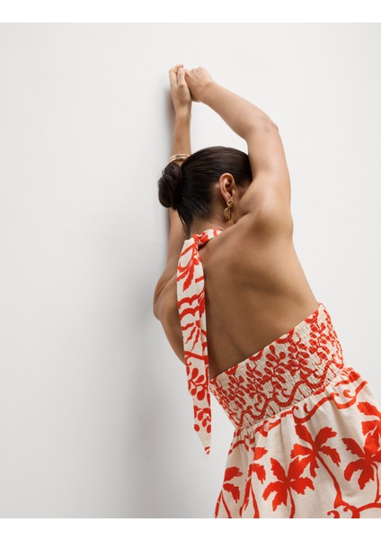 Saf Pamuklu Desenli Kısa Plaj Üstü fırsatları