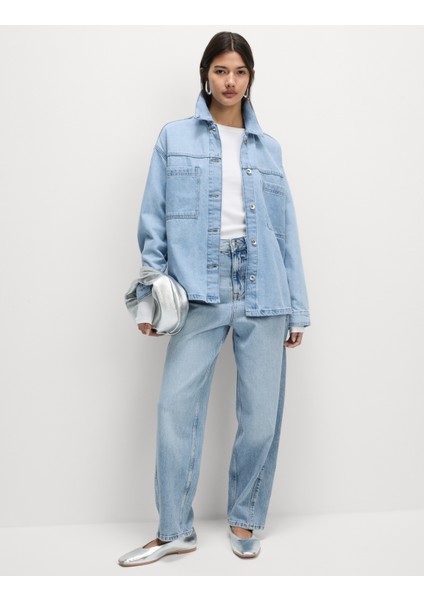 Saf Pamuklu Relaxed Fit Denim Gömlek Ceket