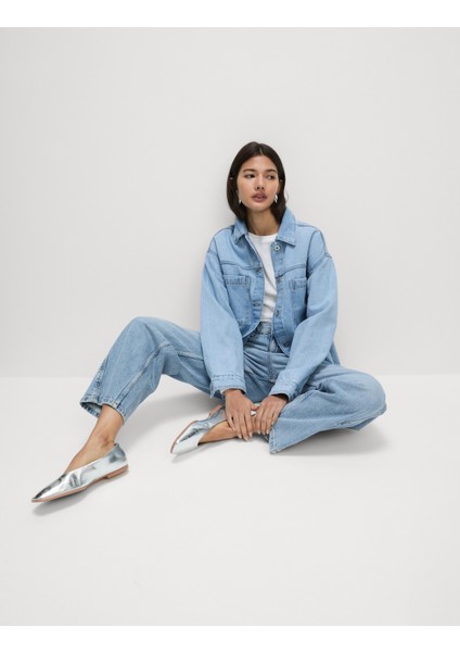 Saf Pamuklu Relaxed Fit Denim Gömlek Ceket