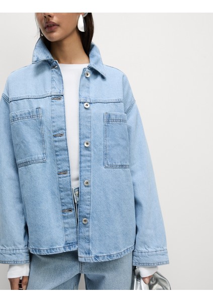 Saf Pamuklu Relaxed Fit Denim Gömlek Ceket