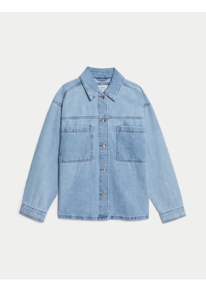 Saf Pamuklu Relaxed Fit Denim Gömlek Ceket