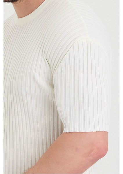 Erkek Bisiklet Yaka Fitilli Kısa Kollu Ince Triko T-Shirt fiyatları