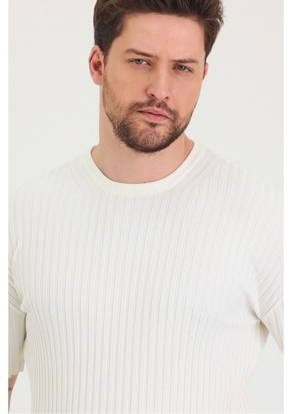 Erkek Bisiklet Yaka Fitilli Kısa Kollu Ince Triko T-Shirt modelleri