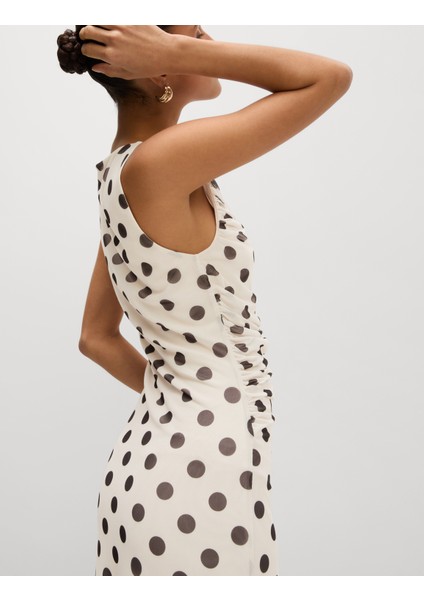 Puantiyeli Dantelli Midaksi Bodycon Elbise