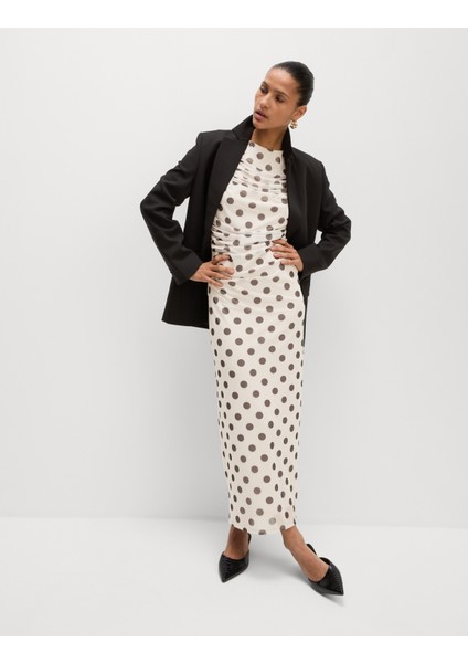 Puantiyeli Dantelli Midaksi Bodycon Elbise