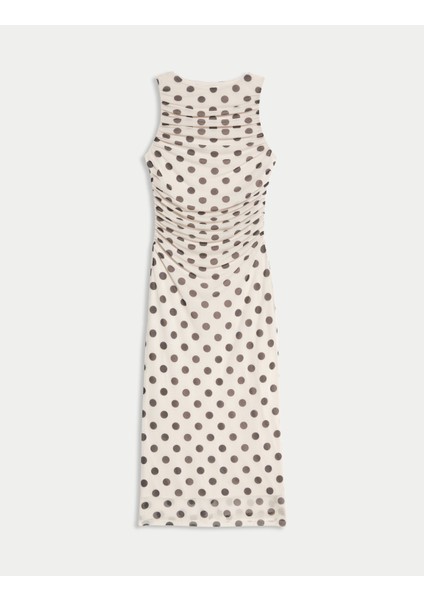 Puantiyeli Dantelli Midaksi Bodycon Elbise