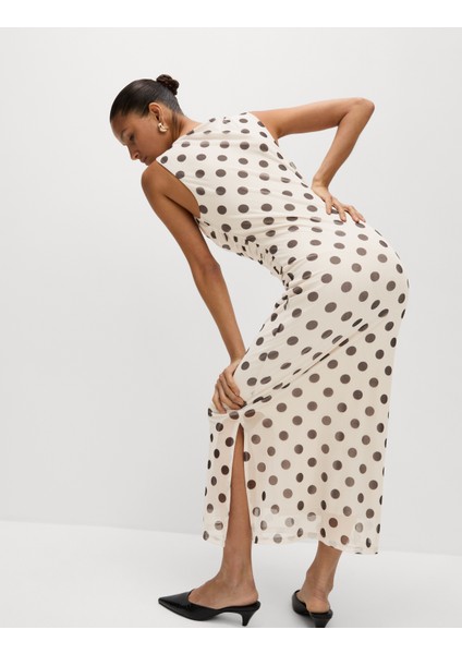 Puantiyeli Dantelli Midaksi Bodycon Elbise