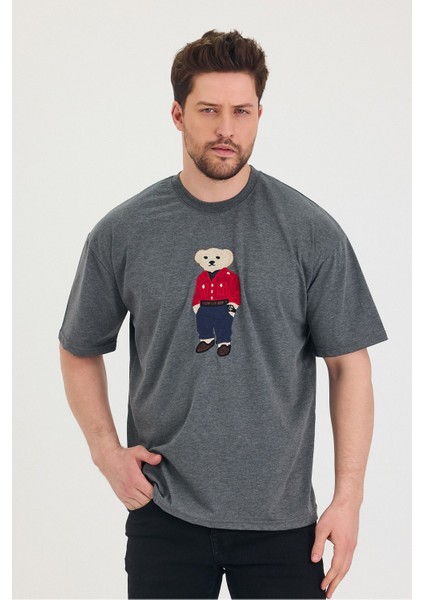 Bisiklet Yaka Oversize Ayıcık Baskılı Salaş Unisex T-Shirt