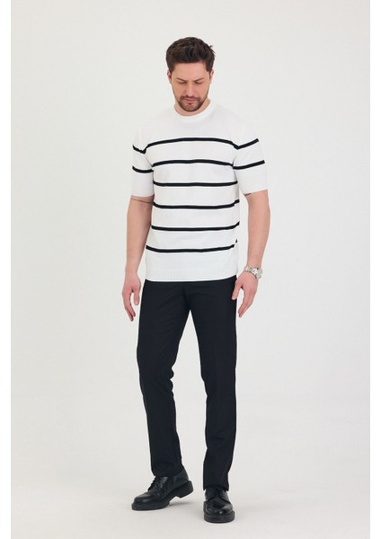 Erkek Bisiklet Yaka Kalın Çizgi Detaylı Kısa Kollu Ince Triko T-Shirt fiyatları