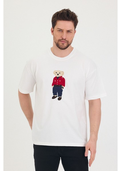 Bisiklet Yaka Oversize Ayıcık Baskılı Salaş Unisex T-Shirt