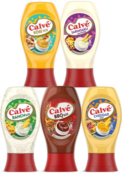 Ranch Sos 245 gr & Barbekü Sos 290 gr & Cheddar Sos 240 gr & Köri Sos 260 gr & Sarımsaklı Mayonez