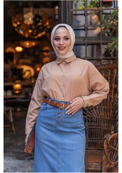 Doğal Kumaşlı Kemerli Kot Etek modelleri