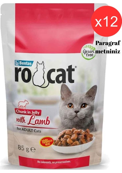 Ro Cat Yetişkin Kedi Kuzu Etli Yaş Maması 85 gr x 12 Adet