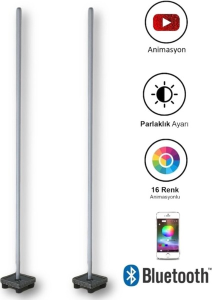 Rgb LED Lambader 150 cm Bluetooth Kontrollü Çiftli Set