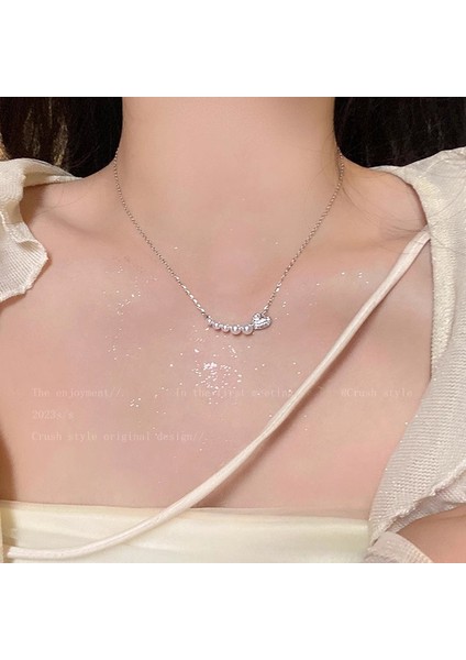 High-End Hafif Lüks Titanyum Çelik Kolye Kadın Niş Tasarımı Sıcak Kız Inci Köprücük Kemiği Zinciri Moda Çok Yönlü Aksesuar (Yurt Dışından)