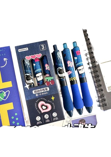 Yatniee 3 Adet Kawaii Kalemler Sünger Saplı Vintage Sevimli Nötr Kalem Okul Ofis Malzemeleri Güzel Kırtasiye Kalem Seti Okula Dönüş (Yurt Dışından)