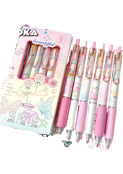 Yatniee 6 Adet Kawaii Kalem Seti Kelebek Serisi Sevimli Unisex St Uç Japon Kawaii Kırtasiye Okul Malzemeleri Estetik Kalemler (Yurt Dışından)
