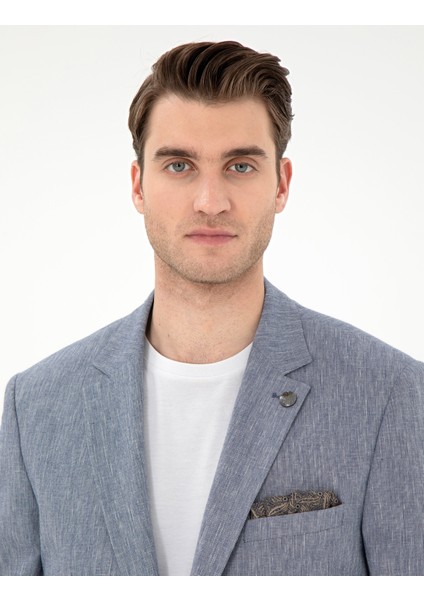 Erkek Koyu Mavi Ex. Slim Fit Keten Karışımlı Ceket 50304101-VR032