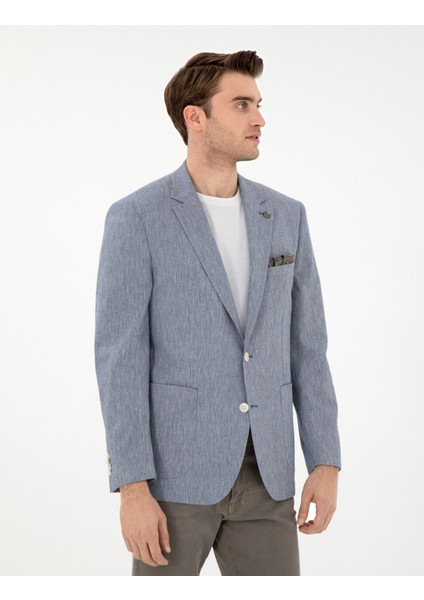 Erkek Koyu Mavi Ex. Slim Fit Keten Karışımlı Ceket 50304101-VR032