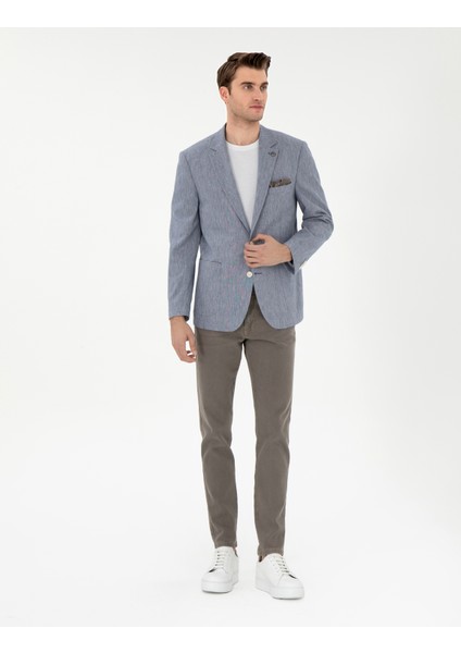 Erkek Koyu Mavi Ex. Slim Fit Keten Karışımlı Ceket 50304101-VR032