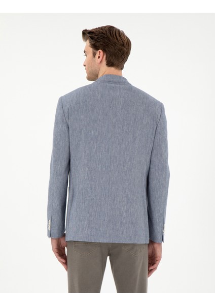 Erkek Koyu Mavi Ex. Slim Fit Keten Karışımlı Ceket 50304101-VR032