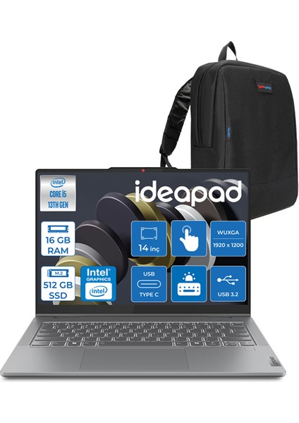 Ideapad 5 Slim Intel Core I5 13420H 16GB Ddr5 512GB SSD Freedos 14" Wuxga 400NITS OLED Dokunmatik Bilgisayar ID14IRH9F02 + Zettaçanta