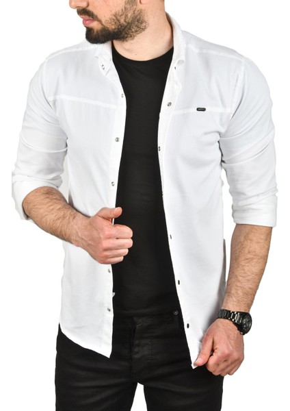 Slim Fit Pamuklu Kot Gömlek Kolay Ütülenebilir Çıt Çıtlı Likralı Spor Gömlek 2502504 fiyatları