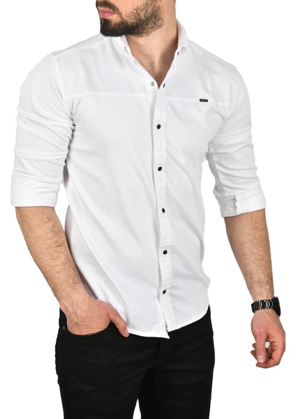 Slim Fit Pamuklu Kot Gömlek Kolay Ütülenebilir Çıt Çıtlı Likralı Spor Gömlek 2502504 fırsatları