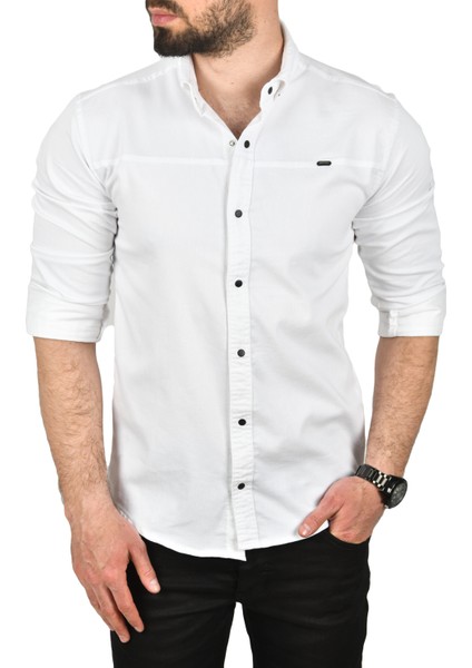 Slim Fit Pamuklu Kot Gömlek Kolay Ütülenebilir Çıt Çıtlı Likralı Spor Gömlek 2502504 indirimleri