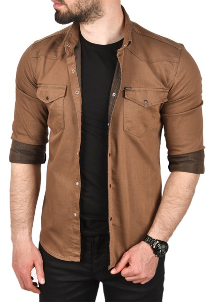 Çift Cepli Çıtçıtlı Uzun Kollu Kot Gömlek 2502503