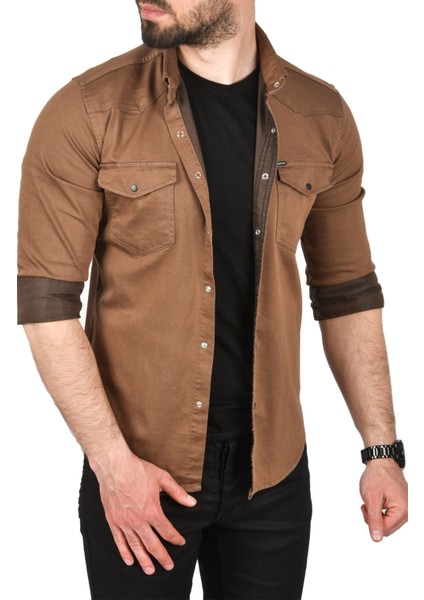 Çift Cepli Çıtçıtlı Uzun Kollu Kot Gömlek 2502503