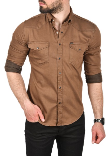 Çift Cepli Çıtçıtlı Uzun Kollu Kot Gömlek 2502503