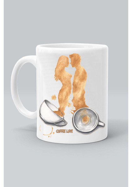 Kahve Aşkı Coffee Love Tasarım Baskılı Beyaz Klasik Kupa Bardak