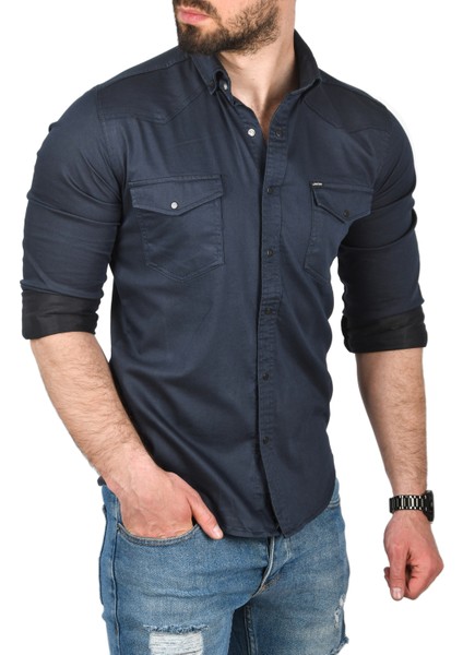 Çift Cepli Çıtçıtlı Uzun Kollu Kot Gömlek 2502503