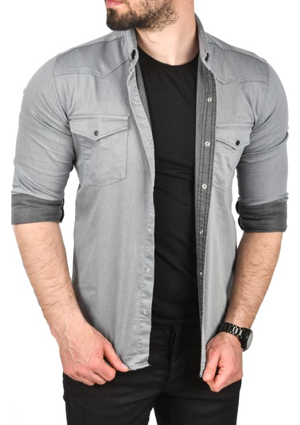 Çift Cepli Çıtçıtlı Uzun Kollu Kot Gömlek 2502503 fiyatları