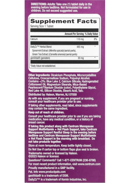 Restful Sleep Menopause Support Tablets, Supplement With Clinically Studied Dailyzz And Genivida, 28 Tablet