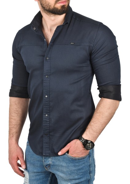 Slim Fit Pamuklu Kot Gömlek Kolay Ütülenebilir Çıt Çıtlı Likralı Spor Gömlek 2502504 fiyatları