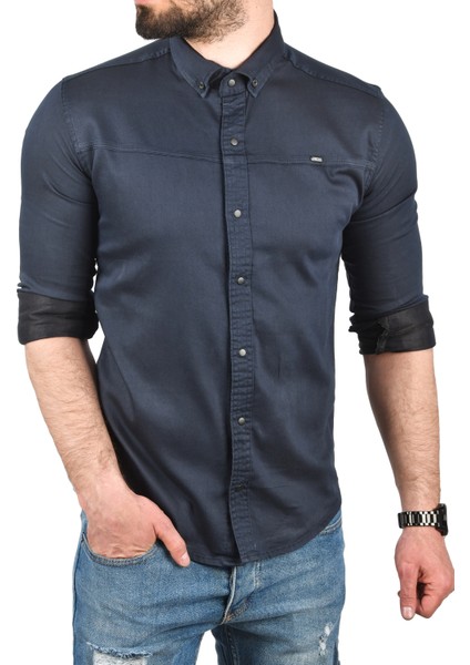 Slim Fit Pamuklu Kot Gömlek Kolay Ütülenebilir Çıt Çıtlı Likralı Spor Gömlek 2502504 fırsatları