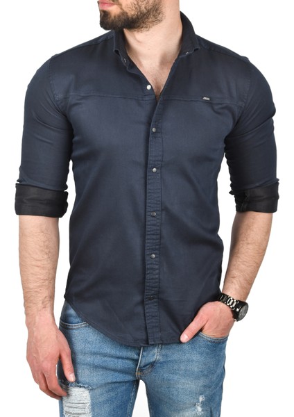 Slim Fit Pamuklu Kot Gömlek Kolay Ütülenebilir Çıt Çıtlı Likralı Spor Gömlek 2502504 indirimleri