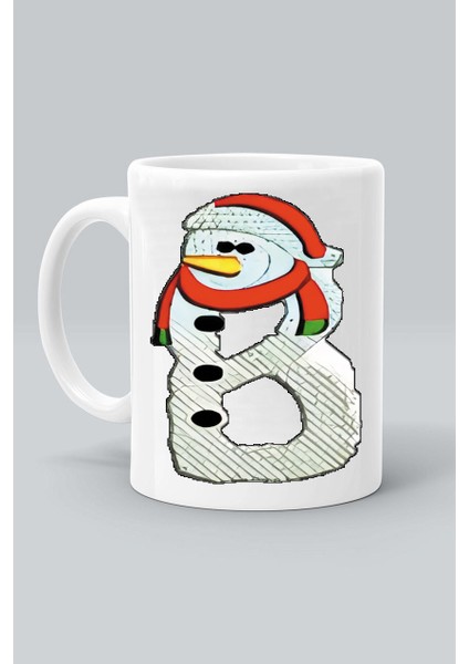 B Harf Noel Yılbaşı Yeni Yıl Tasarım Baskılı Beyaz Klasik Kupa Bardak