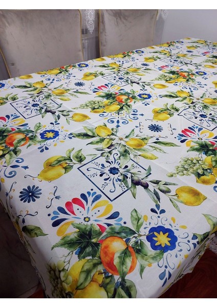 2 Adet Limon Portakal Desenli 3D Dikdörtgen Masa Örtüsü (160X200)