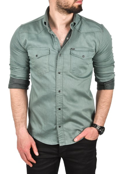 Çift Cepli Çıtçıtlı Uzun Kollu Kot Gömlek 2502503 indirimleri