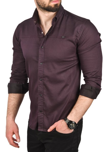 Slim Fit Pamuklu Kot Gömlek Kolay Ütülenebilir Çıt Çıtlı Likralı Spor Gömlek 2502504 fiyatları