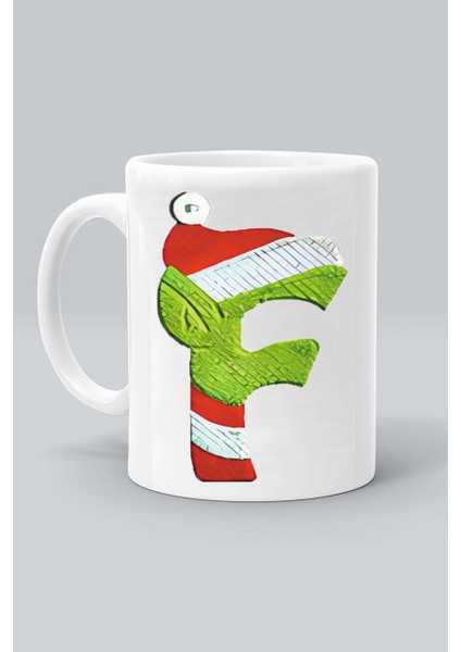 F Harf Noel Yılbaşı Yeni Yıl Tasarım Baskılı Beyaz Klasik Kupa Bardak