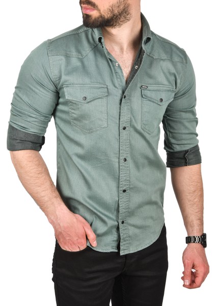 Çift Cepli Çıtçıtlı Uzun Kollu Kot Gömlek 2502503 fırsatları