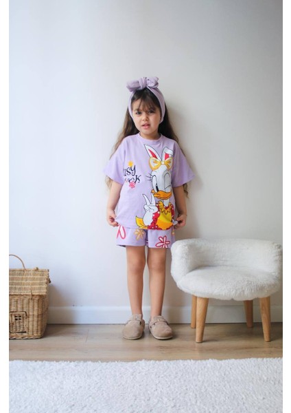 Kız Çocuk Lila Karakter Baskılı Tişört Şort Takımı fiyatları