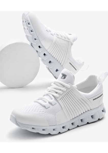 Lacivert Tasarım Termo Taban Şeritli Nefes Alabilen Kumaş Bağcıklı Spor Ayakkabı