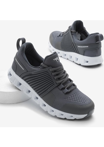 Lacivert Tasarım Termo Taban Şeritli Nefes Alabilen Kumaş Bağcıklı Spor Ayakkabı