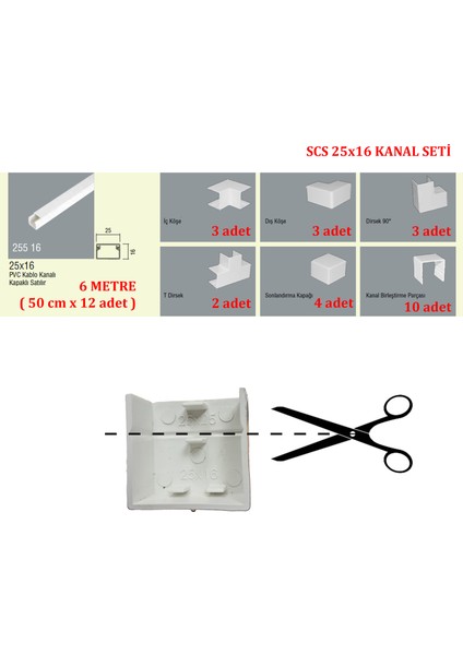 25X16 Yapışkanlı Kablo Kanal Seti Aksesuarlı