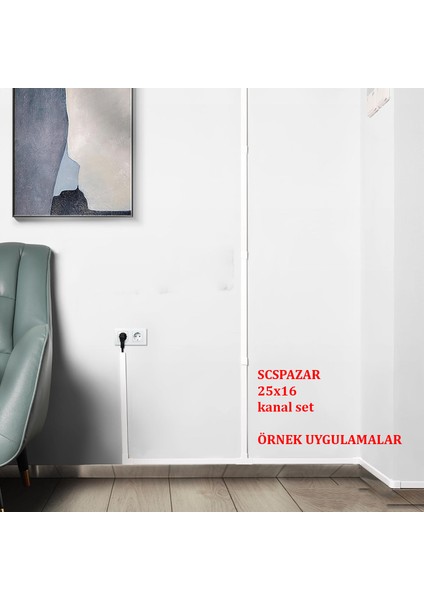 25X16 Yapışkanlı Kablo Kanal Seti Aksesuarlı